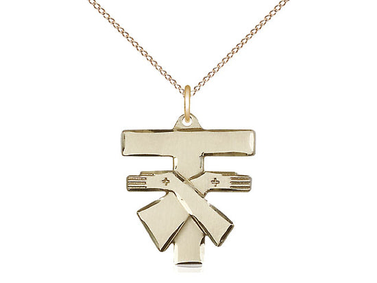 14kt Gold Filled Franciscan Cross Pendant on a 18 inch Gold Filled Light Curb Chain - Unique Catholic Gifts