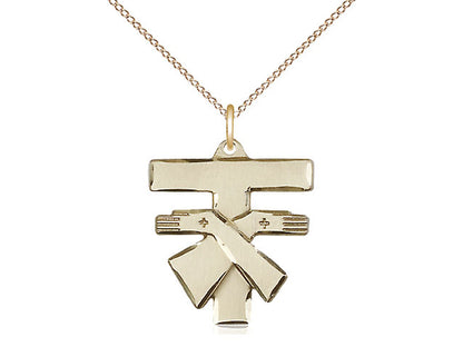 14kt Gold Filled Franciscan Cross Pendant on a 18 inch Gold Filled Light Curb Chain - Unique Catholic Gifts