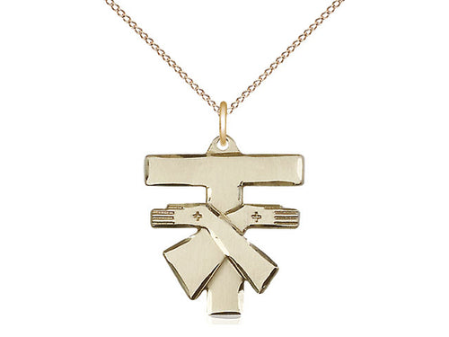 14kt Gold Filled Franciscan Cross Pendant on a 18 inch Gold Filled Light Curb Chain - Unique Catholic Gifts
