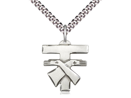 Sterling Silver Franciscan Cross Pendant on a 24 inch Light Rhodium Heavy Curb Chain - Unique Catholic Gifts