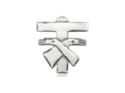 Sterling Silver Franciscan Cross Pendant on a 24 inch Light Rhodium Heavy Curb Chain - Unique Catholic Gifts