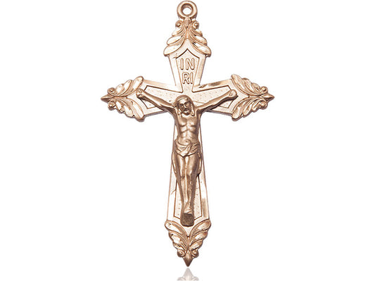 14kt Gold Filled Crucifix Pendant on a 24 inch Gold Plate Heavy Curb Chain - Unique Catholic Gifts