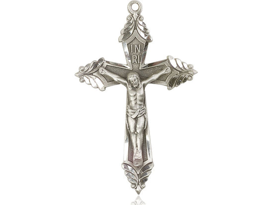 Sterling Silver Crucifix Pendant on a 24 inch Light Rhodium Heavy Curb Chain - Unique Catholic Gifts