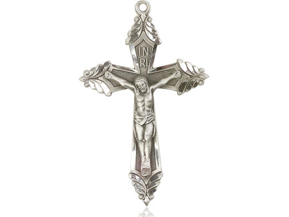 Sterling Silver Crucifix Pendant on a 24 inch Light Rhodium Heavy Curb Chain - Unique Catholic Gifts