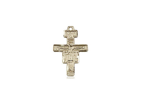 14kt Gold Filled San Damiano Crucifix Pendant on a 18 inch Gold Filled Light Curb Chain - Unique Catholic Gifts