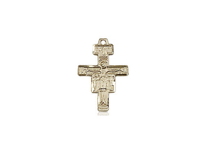 14kt Gold Filled San Damiano Crucifix Pendant on a 18 inch Gold Filled Light Curb Chain - Unique Catholic Gifts