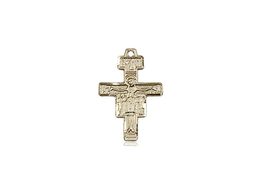 14kt Gold Filled San Damiano Crucifix Pendant on a 18 inch Gold Filled Light Curb Chain - Unique Catholic Gifts