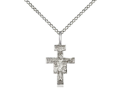 Sterling Silver San Damiano Crucifix Pendant on a 18 inch Sterling Silver Light Curb Chain - Unique Catholic Gifts