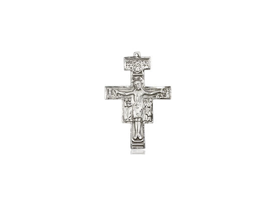 Sterling Silver San Damiano Crucifix Pendant on a 18 inch Sterling Silver Light Curb Chain - Unique Catholic Gifts