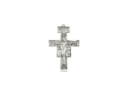 Sterling Silver San Damiano Crucifix Pendant on a 18 inch Sterling Silver Light Curb Chain - Unique Catholic Gifts