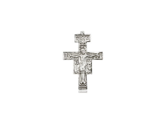 Sterling Silver San Damiano Crucifix Pendant on a 18 inch Sterling Silver Light Curb Chain - Unique Catholic Gifts