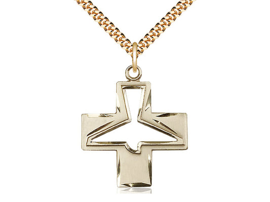14kt Gold Filled Holy Spirit Pendant on a 24 inch Gold Plate Heavy Curb Chain - Unique Catholic Gifts