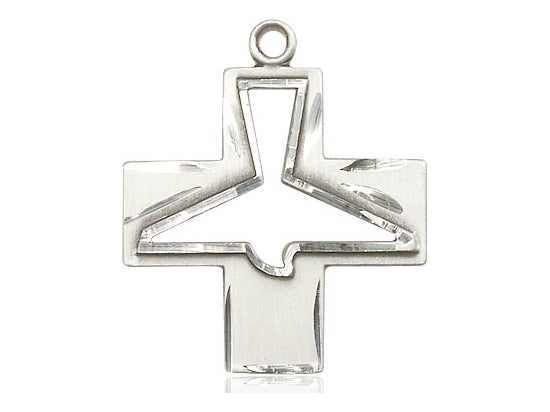 Sterling Silver Holy Spirit Pendant on a 24 inch Light Rhodium Heavy Curb Chain - Unique Catholic Gifts