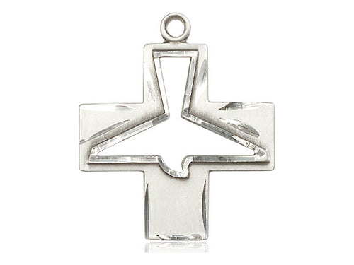 Sterling Silver Holy Spirit Pendant on a 24 inch Light Rhodium Heavy Curb Chain - Unique Catholic Gifts