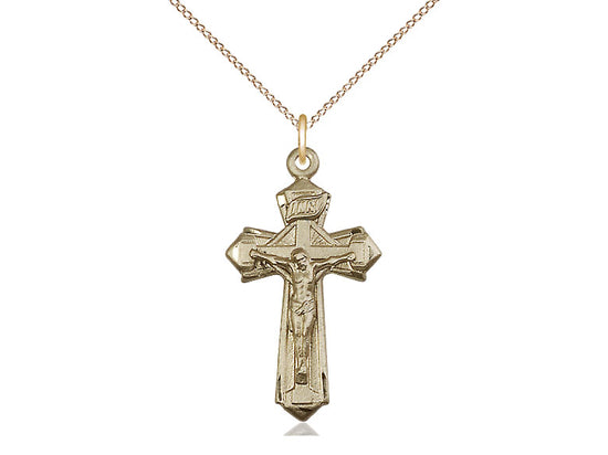 14kt Gold Filled Crucifix Pendant on a 18 inch Gold Filled Light Curb Chain. - Unique Catholic Gifts