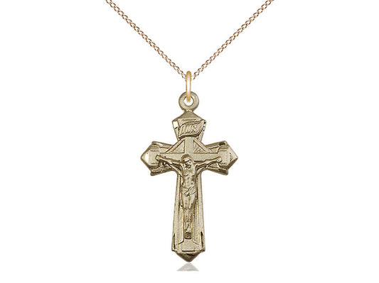 14kt Gold Filled Crucifix Pendant on a 18 inch Gold Filled Light Curb Chain. - Unique Catholic Gifts