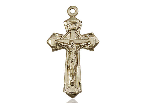 14kt Gold Filled Crucifix Pendant on a 18 inch Gold Filled Light Curb Chain. - Unique Catholic Gifts