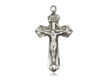 Sterling Silver Crucifix Pendant on a 24 inch Light Rhodium Heavy Curb Chain - Unique Catholic Gifts