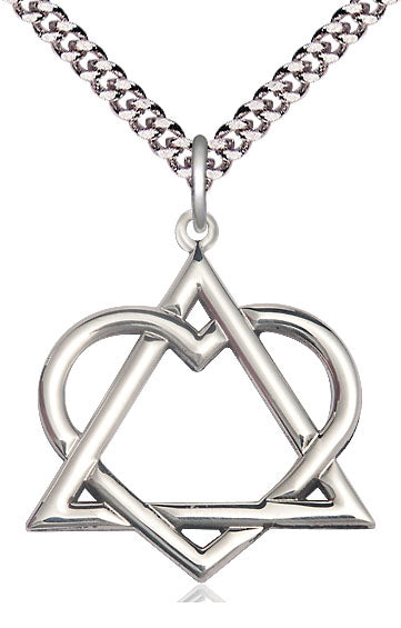 Sterling Silver Adoption Heart Pendant on a 24 inch Light Rhodium Heavy Curb Chain. - Unique Catholic Gifts