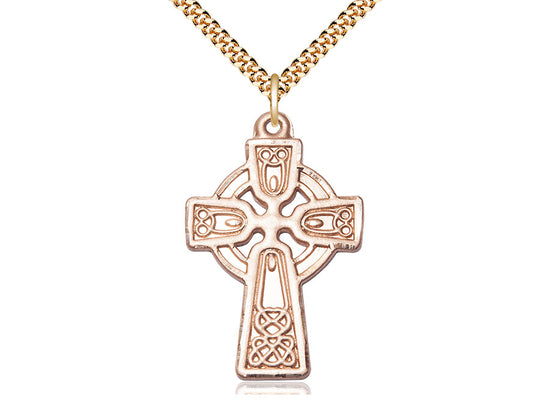 14kt Gold Filled Celtic Cross Pendant on a 24 inch Gold Plate Heavy Curb Chain - Unique Catholic Gifts