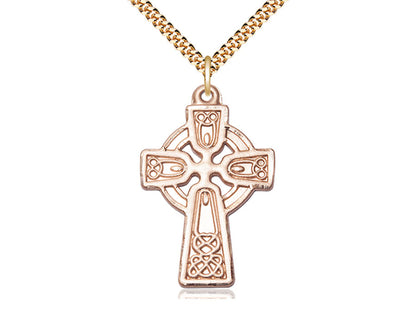 14kt Gold Filled Celtic Cross Pendant on a 24 inch Gold Plate Heavy Curb Chain - Unique Catholic Gifts