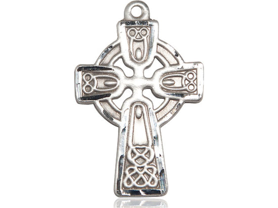 Sterling Silver Celtic Cross Pendant on a 24 inch Light Rhodium Heavy Curb Chain - Unique Catholic Gifts