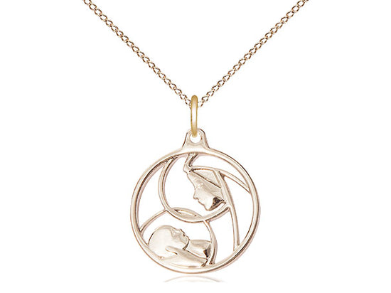 14kt Gold Filled Madonna & Child Pendant on a 18 inch Gold Filled Light Curb Chain - Unique Catholic Gifts