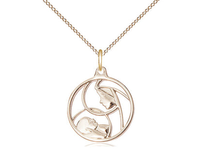 14kt Gold Filled Madonna & Child Pendant on a 18 inch Gold Filled Light Curb Chain - Unique Catholic Gifts