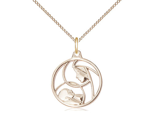 14kt Gold Filled Madonna & Child Pendant on a 18 inch Gold Filled Light Curb Chain - Unique Catholic Gifts