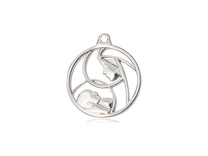 Sterling Silver Madonna & Child Pendant on a 18 inch Sterling Silver Light Curb Chain - Unique Catholic Gifts