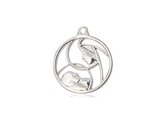 Sterling Silver Madonna & Child Pendant on a 18 inch Sterling Silver Light Curb Chain - Unique Catholic Gifts