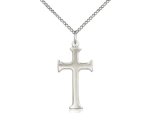 Sterling Silver Cross Pendant on a 18 inch Sterling Silver Light Curb Chain - Unique Catholic Gifts