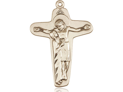 14kt Gold Filled Sorrowful Mother Crucifix Pendant on a 24 inch Gold Plate Heavy Curb Chain. - Unique Catholic Gifts