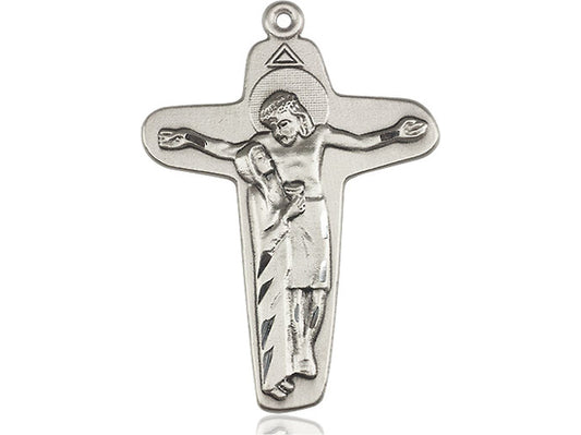 Sterling Silver Sorrowful Mother Crucifix Pendant on a 24 inch Light Rhodium Heavy Curb Chain - Unique Catholic Gifts
