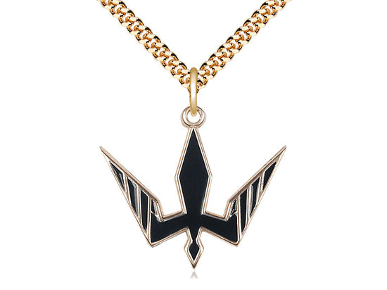 14kt Gold Filled Holy Spirit Pendant on a 24 inch Gold Plate Heavy Curb Chain - Unique Catholic Gifts