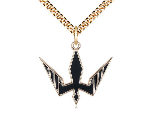 14kt Gold Filled Holy Spirit Pendant on a 24 inch Gold Plate Heavy Curb Chain - Unique Catholic Gifts