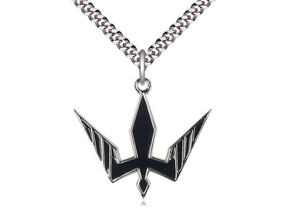 Sterling Silver Holy Spirit Pendant on a 24 inch Light Rhodium Heavy Curb Chain - Unique Catholic Gifts