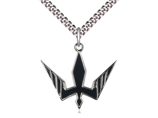 Sterling Silver Holy Spirit Pendant on a 24 inch Light Rhodium Heavy Curb Chain - Unique Catholic Gifts