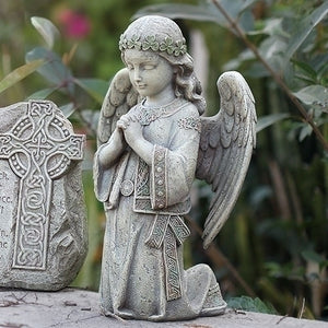 Celtic Kneeling Angel Garden Statue 12.25"H - Unique Catholic Gifts