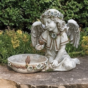 Solar Angel Bird Bath Garden Statue 10.75"H - Unique Catholic Gifts