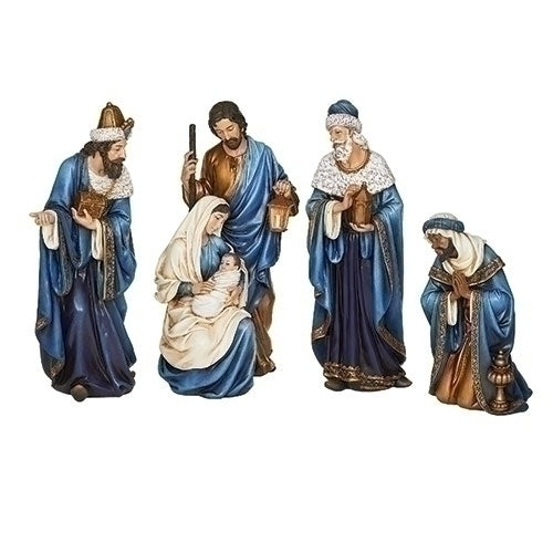 Blue and Gold 4 Piece Nativity Set 15" - Unique Catholic Gifts
