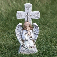 Angel W/cross Garden Statue 14.5"H - Unique Catholic Gifts