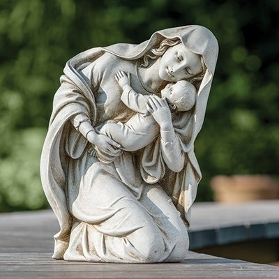 Kneeling Madonna and Child Garden Statue 13 1/2