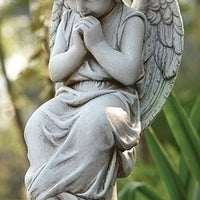 Seated Angel on Pedestal Garden Statue 17"H - Unique Catholic Gifts