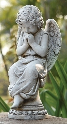 Seated Angel on Pedestal Garden Statue 17"H - Unique Catholic Gifts