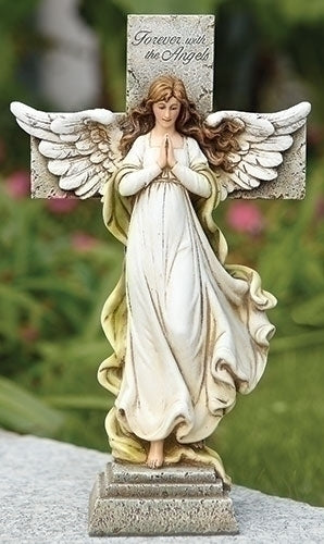 Memorial Angel W/cross Garden Statue 12"H - Unique Catholic Gifts