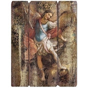 St. Michael Rustic Wood Panel Plaque 15" - Unique Catholic Gifts