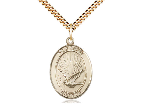 14kt Gold Filled Holy Spirit Pendant on a 24 inch Gold Plate Heavy Curb Chain - Unique Catholic Gifts