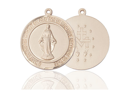 14kt Gold Filled Miraculous Pendant on a 24 inch Gold Plate Heavy Curb Chain - Unique Catholic Gifts