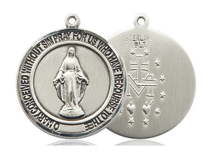 Sterling Silver Miraculous Pendant on a 24 inch Light Rhodium Heavy Curb Chain - Unique Catholic Gifts